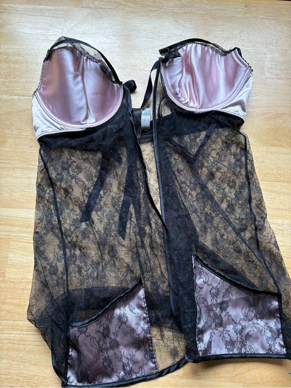 Victoria's Secret Black Lace Chemise with Mauve Satin Cups